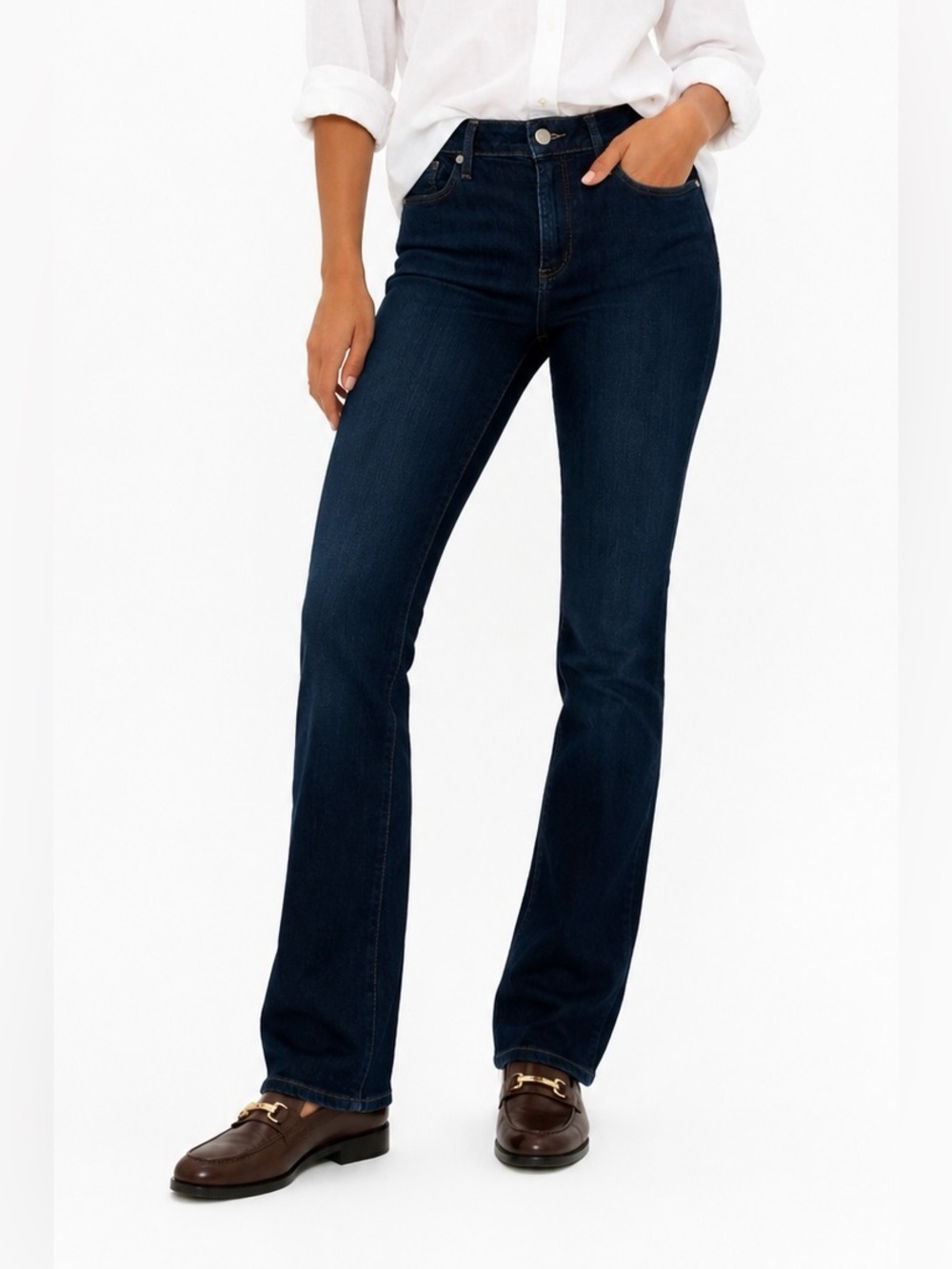 PAIGE Hoxton Straight Jeans 31 Dark Wash High Rise Stretch USA